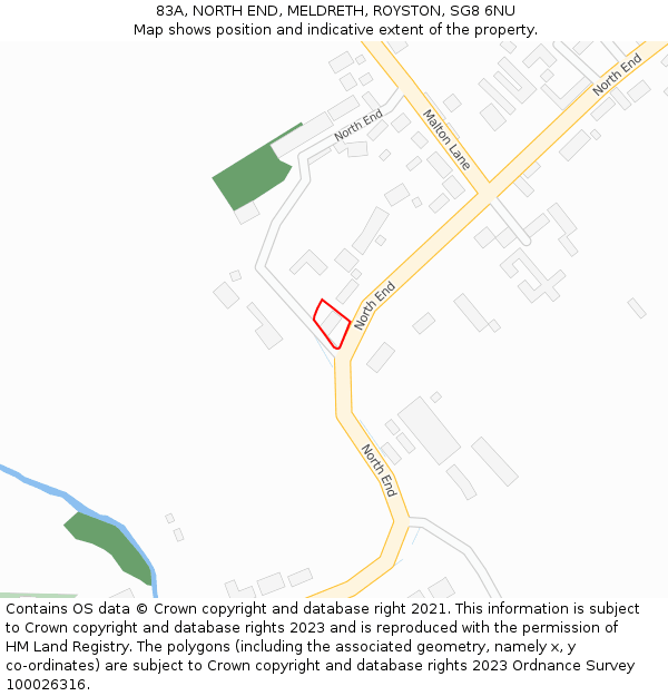 83A, NORTH END, MELDRETH, ROYSTON, SG8 6NU: Location map and indicative extent of plot