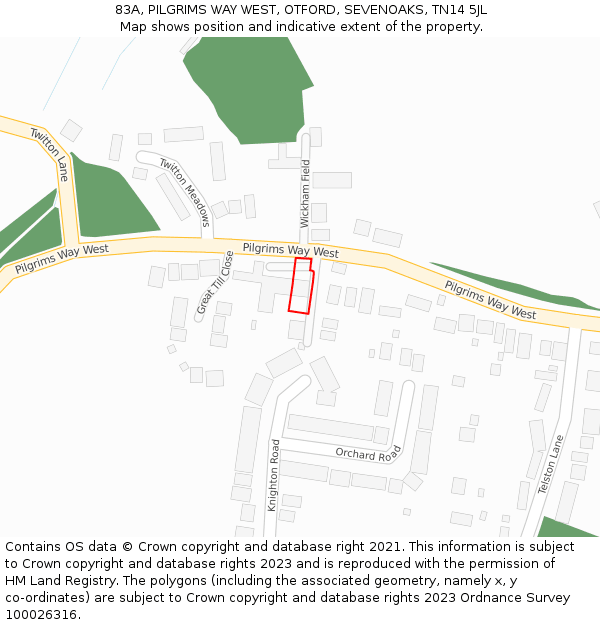 83A, PILGRIMS WAY WEST, OTFORD, SEVENOAKS, TN14 5JL: Location map and indicative extent of plot