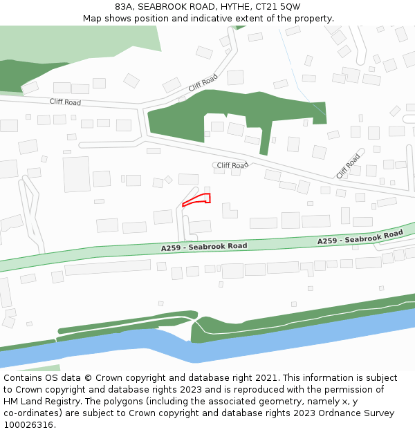 83A, SEABROOK ROAD, HYTHE, CT21 5QW: Location map and indicative extent of plot