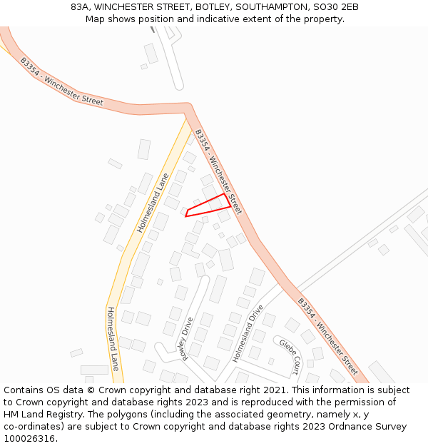 83A, WINCHESTER STREET, BOTLEY, SOUTHAMPTON, SO30 2EB: Location map and indicative extent of plot