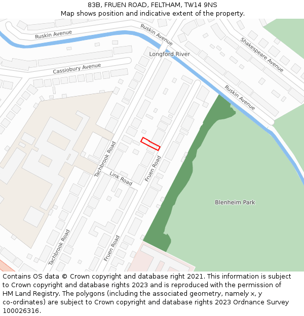 83B, FRUEN ROAD, FELTHAM, TW14 9NS: Location map and indicative extent of plot