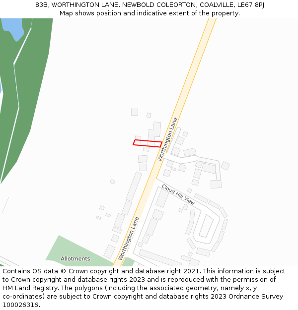 83B, WORTHINGTON LANE, NEWBOLD COLEORTON, COALVILLE, LE67 8PJ: Location map and indicative extent of plot