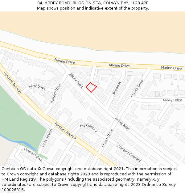 84, ABBEY ROAD, RHOS ON SEA, COLWYN BAY, LL28 4PF: Location map and indicative extent of plot