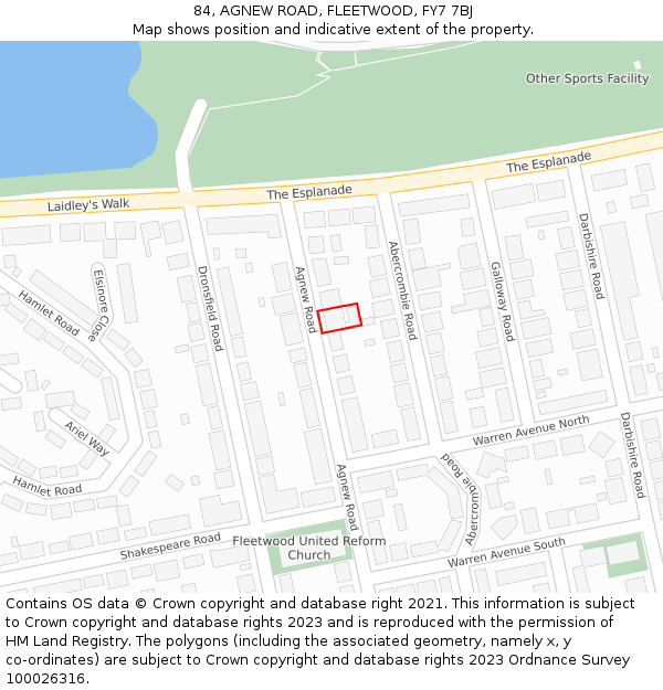 84, AGNEW ROAD, FLEETWOOD, FY7 7BJ: Location map and indicative extent of plot