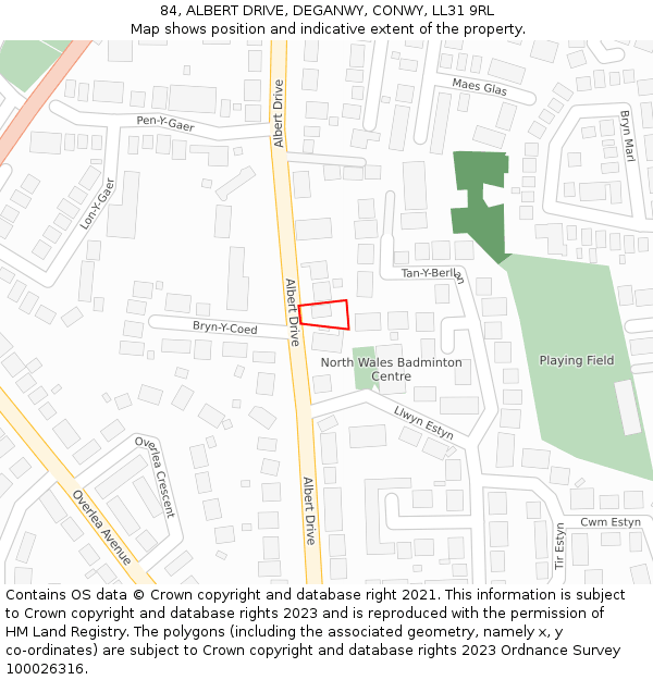 84, ALBERT DRIVE, DEGANWY, CONWY, LL31 9RL: Location map and indicative extent of plot
