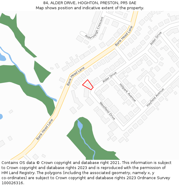 84, ALDER DRIVE, HOGHTON, PRESTON, PR5 0AE: Location map and indicative extent of plot