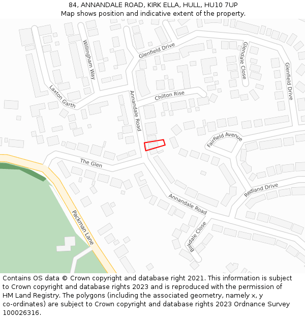 84, ANNANDALE ROAD, KIRK ELLA, HULL, HU10 7UP: Location map and indicative extent of plot