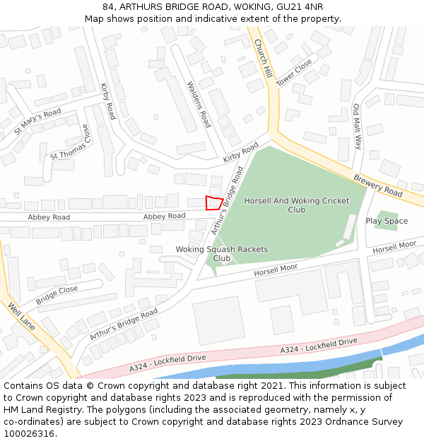 84, ARTHURS BRIDGE ROAD, WOKING, GU21 4NR: Location map and indicative extent of plot