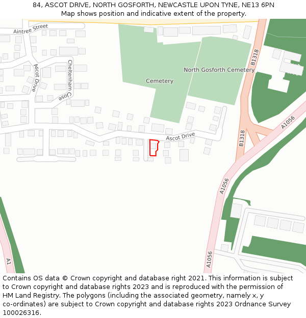 84, ASCOT DRIVE, NORTH GOSFORTH, NEWCASTLE UPON TYNE, NE13 6PN: Location map and indicative extent of plot