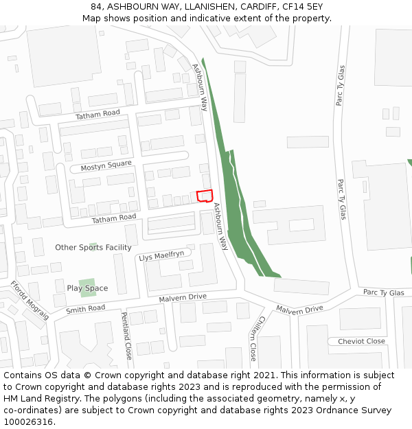 84, ASHBOURN WAY, LLANISHEN, CARDIFF, CF14 5EY: Location map and indicative extent of plot