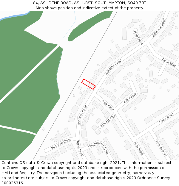 84, ASHDENE ROAD, ASHURST, SOUTHAMPTON, SO40 7BT: Location map and indicative extent of plot