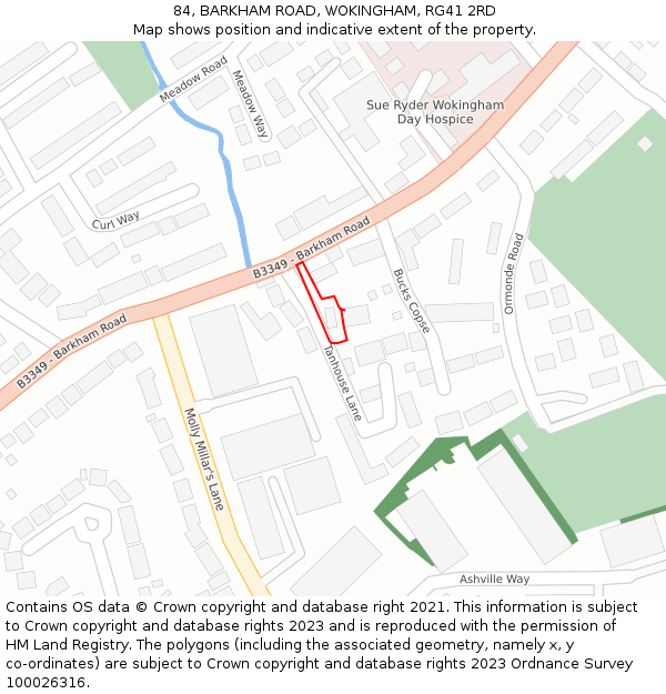 84, BARKHAM ROAD, WOKINGHAM, RG41 2RD: Location map and indicative extent of plot