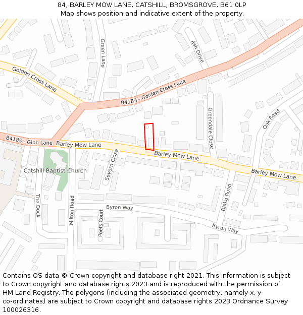 84, BARLEY MOW LANE, CATSHILL, BROMSGROVE, B61 0LP: Location map and indicative extent of plot