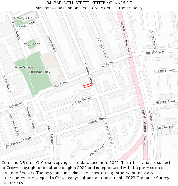 84, BARNWELL STREET, KETTERING, NN16 0JE: Location map and indicative extent of plot