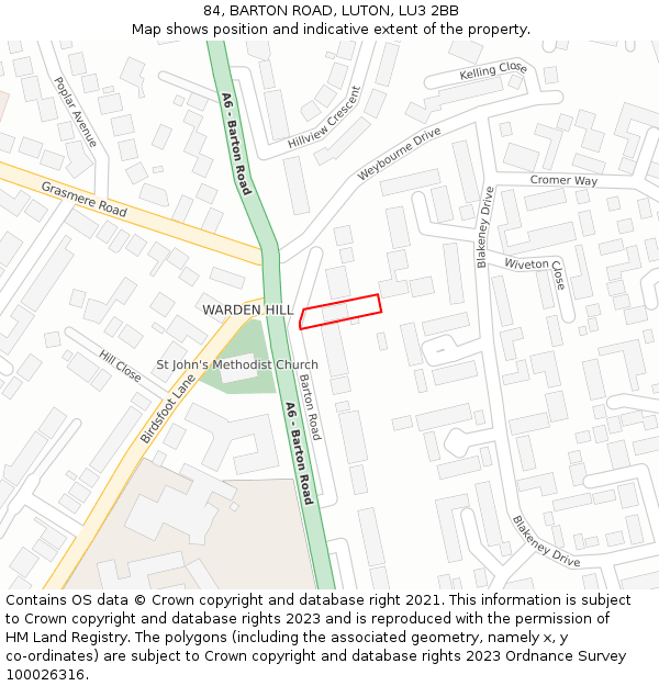 84, BARTON ROAD, LUTON, LU3 2BB: Location map and indicative extent of plot