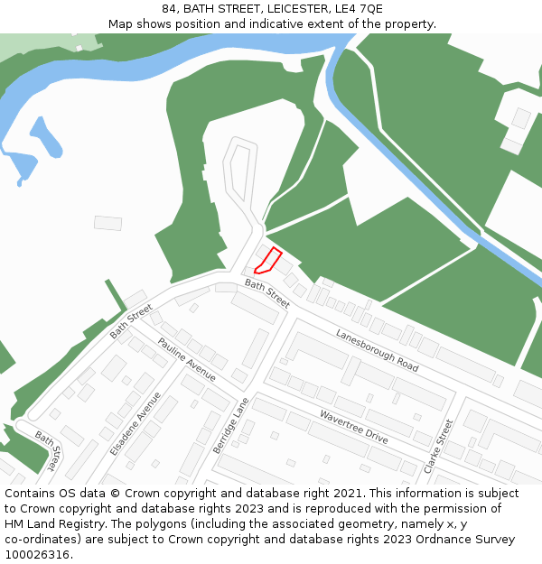 84, BATH STREET, LEICESTER, LE4 7QE: Location map and indicative extent of plot