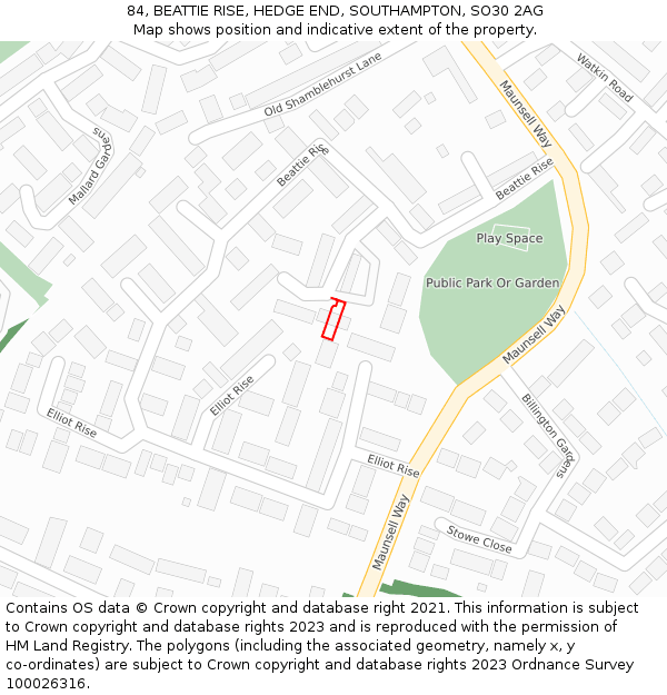 84, BEATTIE RISE, HEDGE END, SOUTHAMPTON, SO30 2AG: Location map and indicative extent of plot