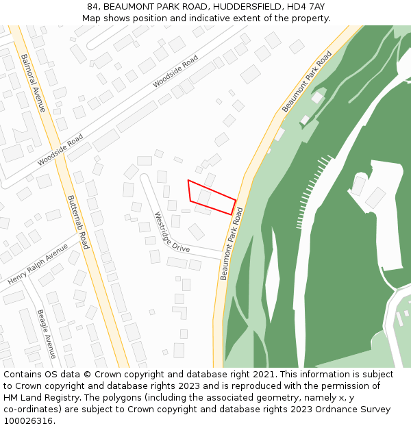 84, BEAUMONT PARK ROAD, HUDDERSFIELD, HD4 7AY: Location map and indicative extent of plot