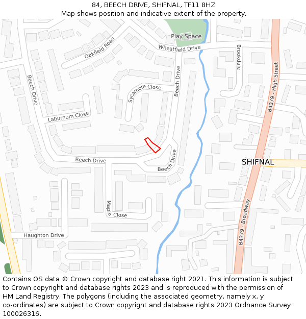 84, BEECH DRIVE, SHIFNAL, TF11 8HZ: Location map and indicative extent of plot