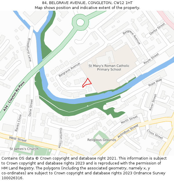 84, BELGRAVE AVENUE, CONGLETON, CW12 1HT: Location map and indicative extent of plot