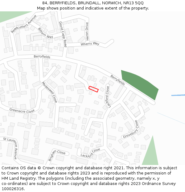 84, BERRYFIELDS, BRUNDALL, NORWICH, NR13 5QQ: Location map and indicative extent of plot