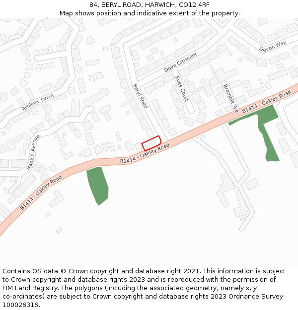 84, BERYL ROAD, HARWICH, CO12 4RF: Location map and indicative extent of plot