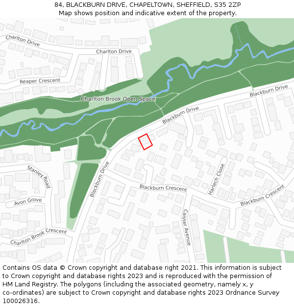 84, BLACKBURN DRIVE, CHAPELTOWN, SHEFFIELD, S35 2ZP: Location map and indicative extent of plot