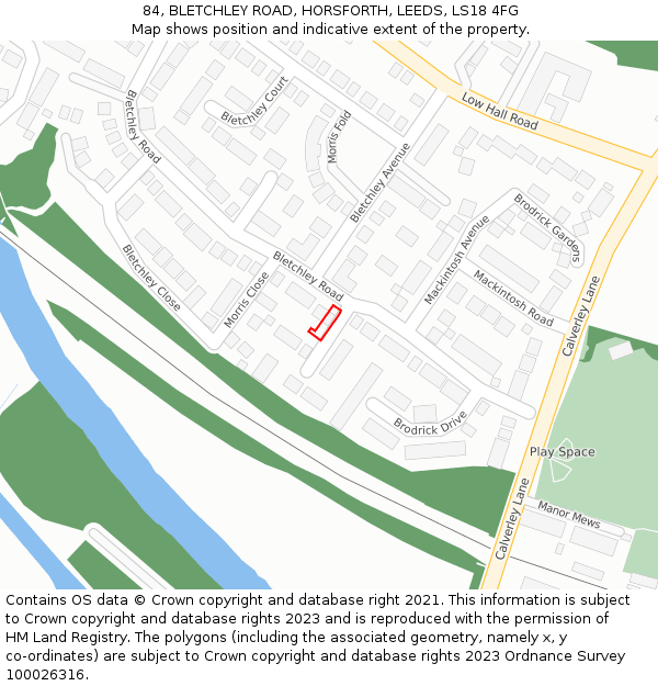 84, BLETCHLEY ROAD, HORSFORTH, LEEDS, LS18 4FG: Location map and indicative extent of plot