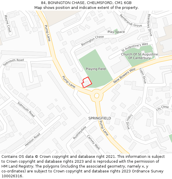 84, BONINGTON CHASE, CHELMSFORD, CM1 6GB: Location map and indicative extent of plot