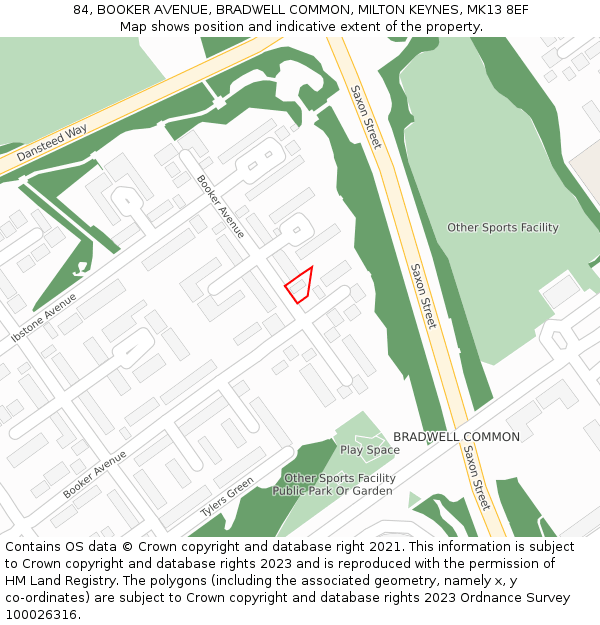 84, BOOKER AVENUE, BRADWELL COMMON, MILTON KEYNES, MK13 8EF: Location map and indicative extent of plot