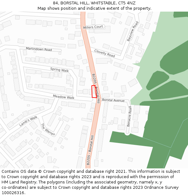 84, BORSTAL HILL, WHITSTABLE, CT5 4NZ: Location map and indicative extent of plot