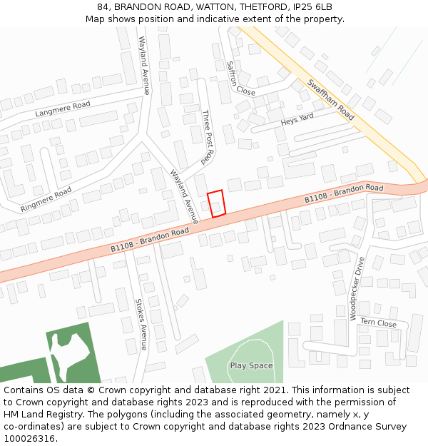 84, BRANDON ROAD, WATTON, THETFORD, IP25 6LB: Location map and indicative extent of plot