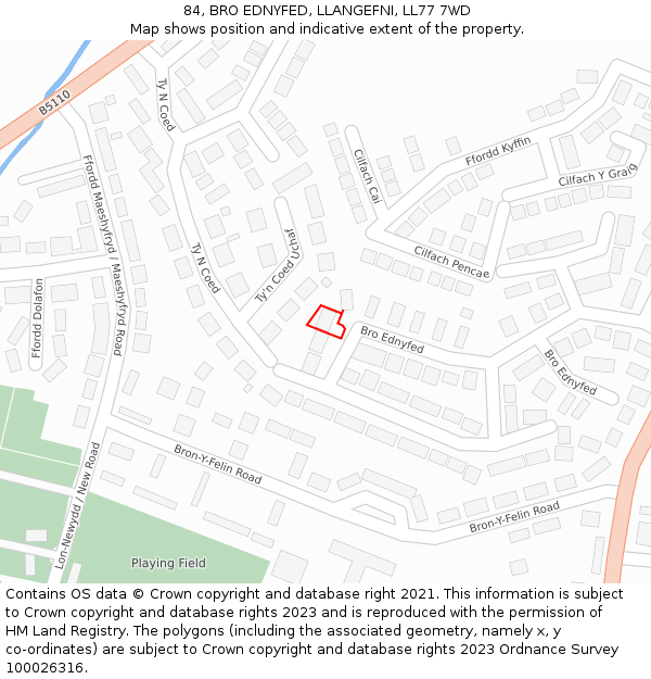 84, BRO EDNYFED, LLANGEFNI, LL77 7WD: Location map and indicative extent of plot