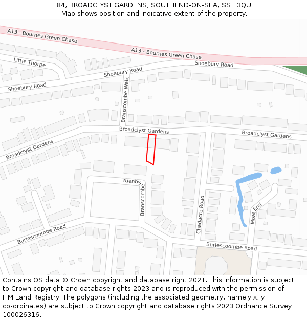 84, BROADCLYST GARDENS, SOUTHEND-ON-SEA, SS1 3QU: Location map and indicative extent of plot