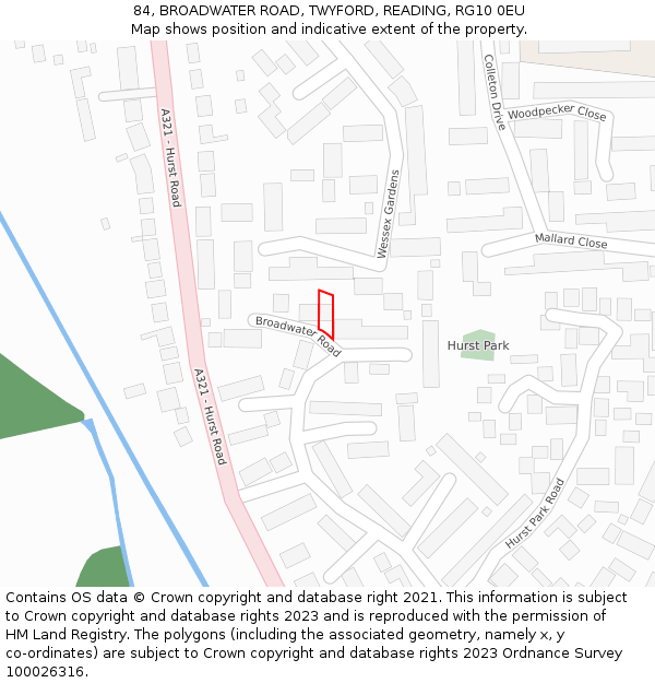 84, BROADWATER ROAD, TWYFORD, READING, RG10 0EU: Location map and indicative extent of plot