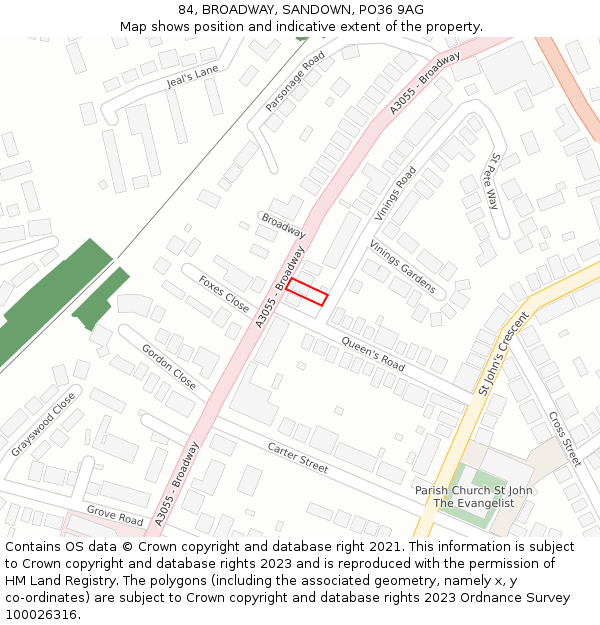 84, BROADWAY, SANDOWN, PO36 9AG: Location map and indicative extent of plot