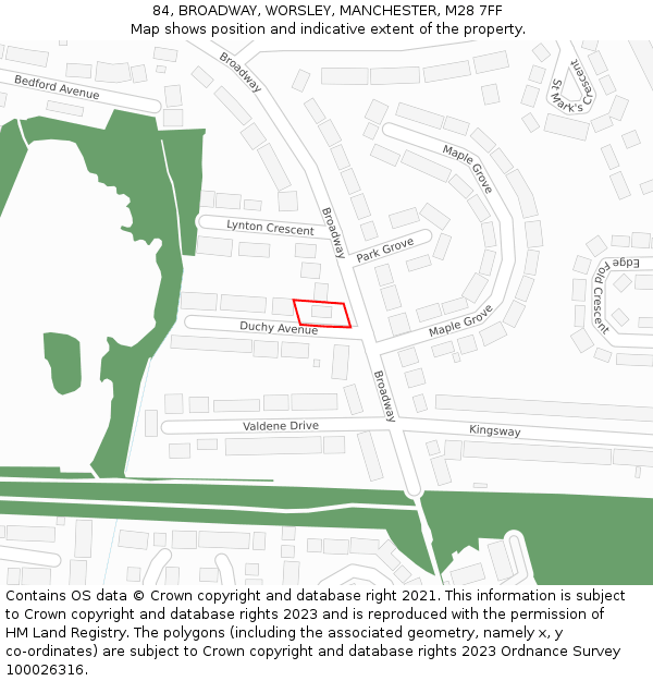 84, BROADWAY, WORSLEY, MANCHESTER, M28 7FF: Location map and indicative extent of plot