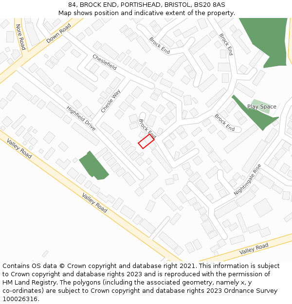 84, BROCK END, PORTISHEAD, BRISTOL, BS20 8AS: Location map and indicative extent of plot