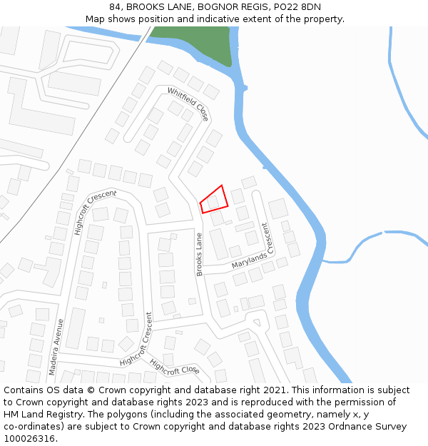 84, BROOKS LANE, BOGNOR REGIS, PO22 8DN: Location map and indicative extent of plot