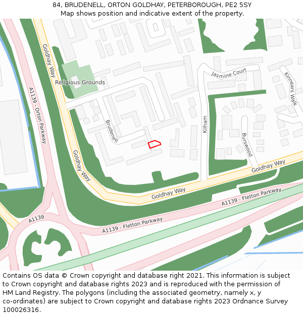 84, BRUDENELL, ORTON GOLDHAY, PETERBOROUGH, PE2 5SY: Location map and indicative extent of plot