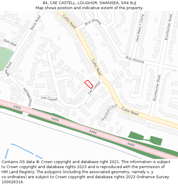 84, CAE CASTELL, LOUGHOR, SWANSEA, SA4 6UJ: Location map and indicative extent of plot