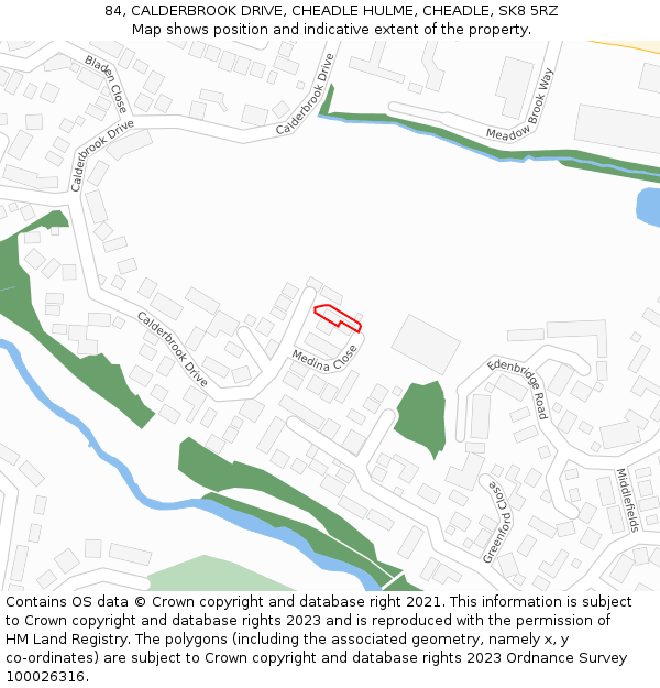 84, CALDERBROOK DRIVE, CHEADLE HULME, CHEADLE, SK8 5RZ: Location map and indicative extent of plot