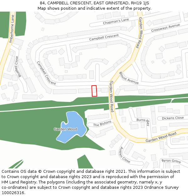 84, CAMPBELL CRESCENT, EAST GRINSTEAD, RH19 1JS: Location map and indicative extent of plot