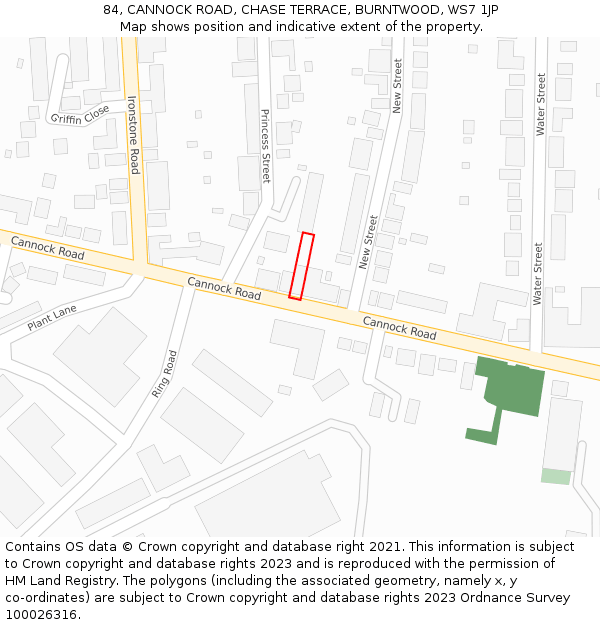 84, CANNOCK ROAD, CHASE TERRACE, BURNTWOOD, WS7 1JP: Location map and indicative extent of plot