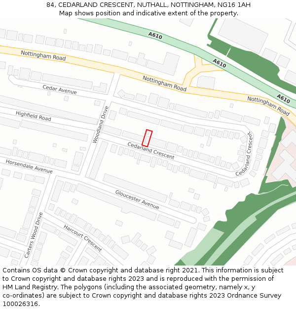 84, CEDARLAND CRESCENT, NUTHALL, NOTTINGHAM, NG16 1AH: Location map and indicative extent of plot