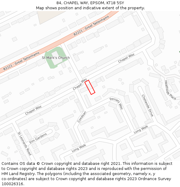 84, CHAPEL WAY, EPSOM, KT18 5SY: Location map and indicative extent of plot