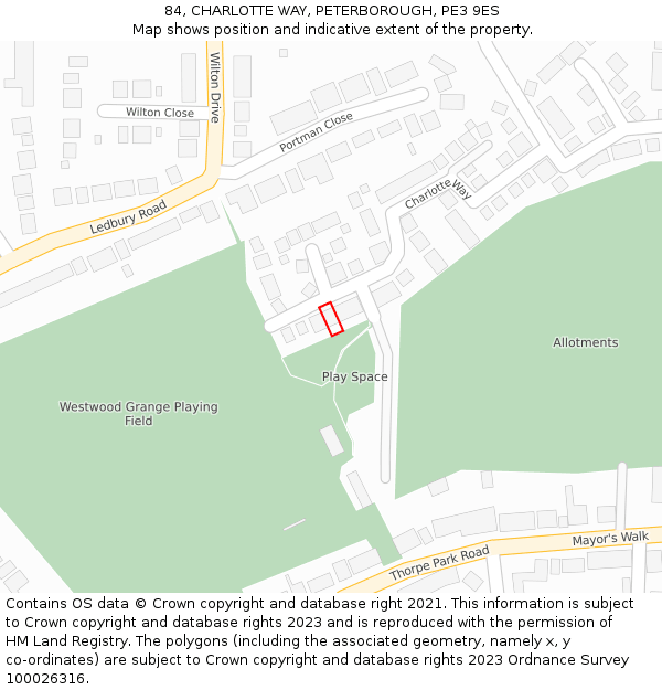 84, CHARLOTTE WAY, PETERBOROUGH, PE3 9ES: Location map and indicative extent of plot