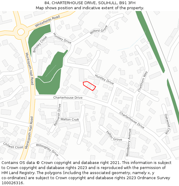 84, CHARTERHOUSE DRIVE, SOLIHULL, B91 3FH: Location map and indicative extent of plot