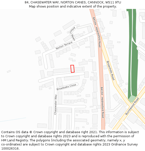 84, CHASEWATER WAY, NORTON CANES, CANNOCK, WS11 9TU: Location map and indicative extent of plot