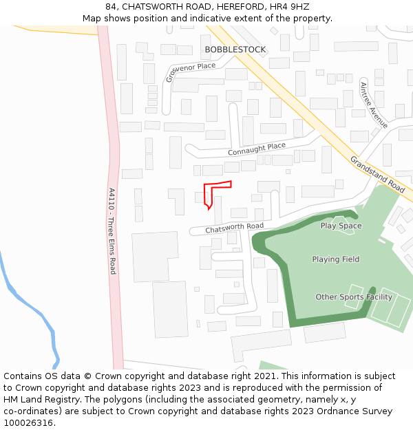 84, CHATSWORTH ROAD, HEREFORD, HR4 9HZ: Location map and indicative extent of plot